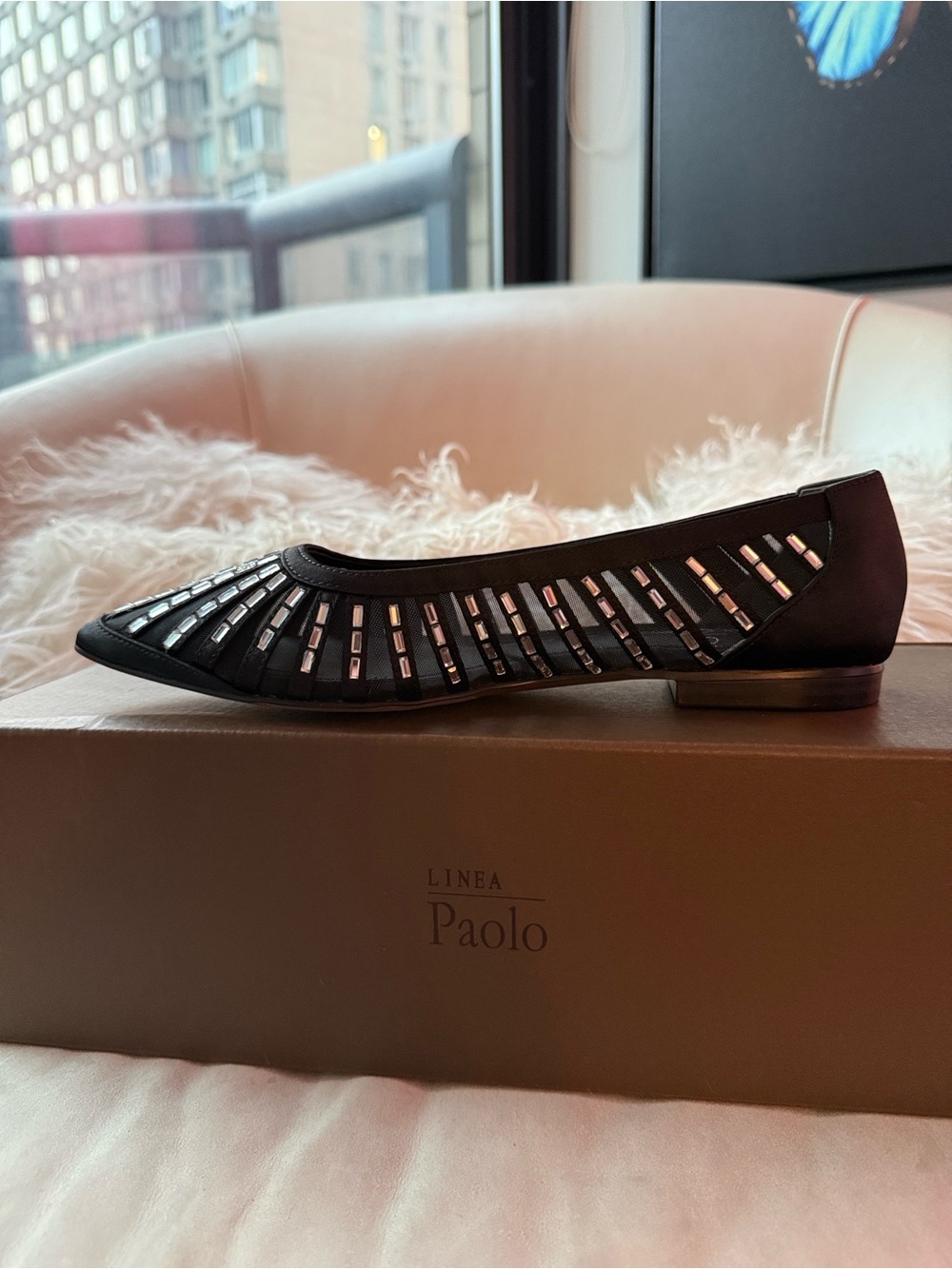 Linea Paolo Noelle Crystal Mesh Flats – Black Satin – Size 6.5 ‼️CLEAROUT SALE